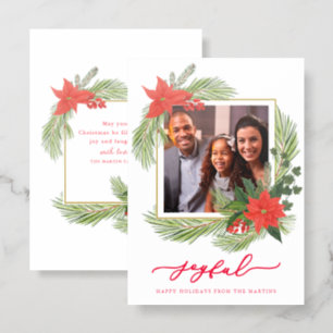 Joyful Greenery Happy Holidays  Letterpress Photo Cards