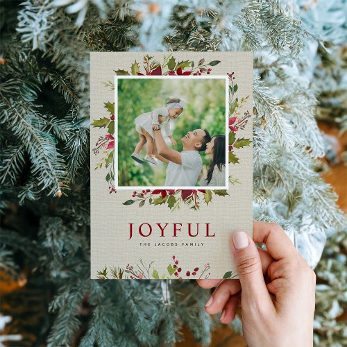 Joyful Greenery  Magnetic Holiday Photo Card