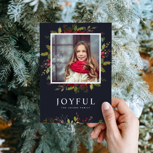 Joyful Greenery  Magnetic Holiday Photo Card