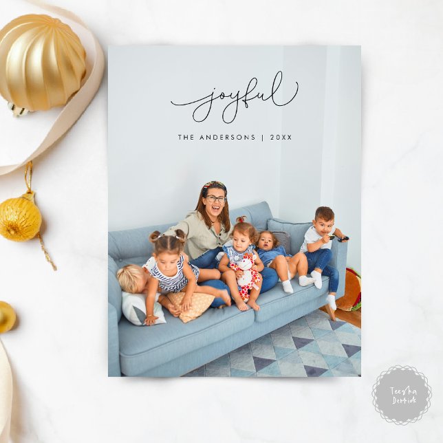 Joyful Greeting, Merry Christmas Family Photo Postcard (Joyful Greeting, Merry Christmas Family Photo Postcard, Modern Minimalist themed)