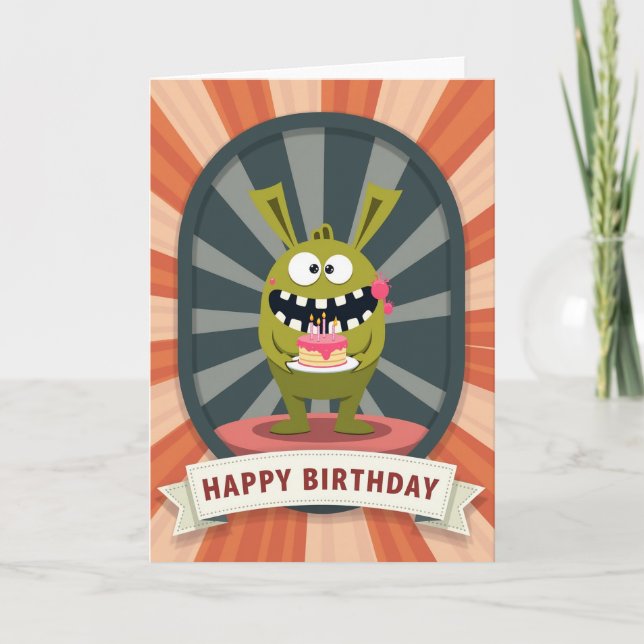 Joyful Grinning Creature Birthday Card (Front)