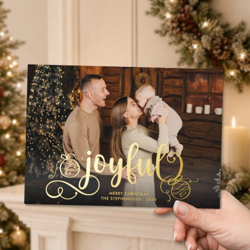 Joyful Hand-Drawn Ornaments Photo Christmas Foil Holiday Card