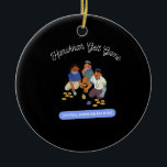 Joyful Hanukkah Kids Ceramic Ornament<br><div class="desc">This cheerful illustration features three children joyfully engaged in the Hanukkah Gelt Game. They are sitting together, surrounded by piles of gelt (chocolate coins) and a dreidel, capturing a heartwarming moment of Hanukkah tradition. The image celebrates the spirit of friendship and excitement, highlighting the theme of "Joyful Hanukkah Kids" immersed...</div>