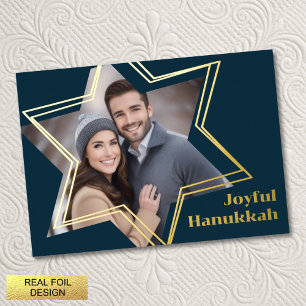 Joyful Hanukkah Star of David Photo Frame Foil Holiday Card