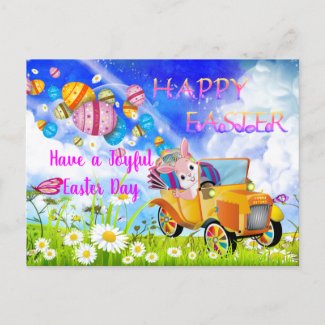 Joyful Happy Bunny Delivering Colorful Easter Eggs