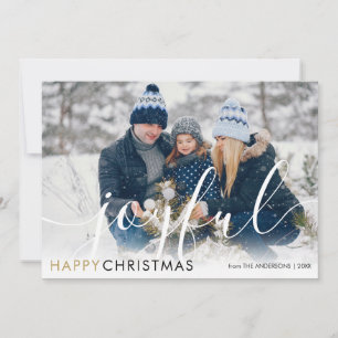 Joyful Happy Christmas Modern Photo Chic Script  Holiday Card