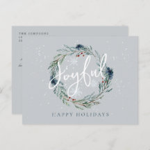 Joyful Happy Holidays Winter Wreath Snow Christmas