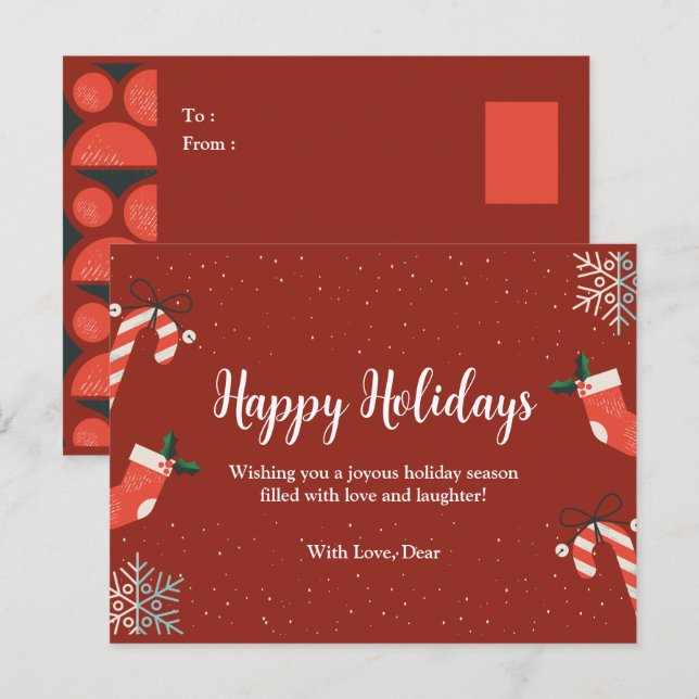 Joyful Happy Holidays Wishes: With Love & Laughter Postcard (Front/Back)
