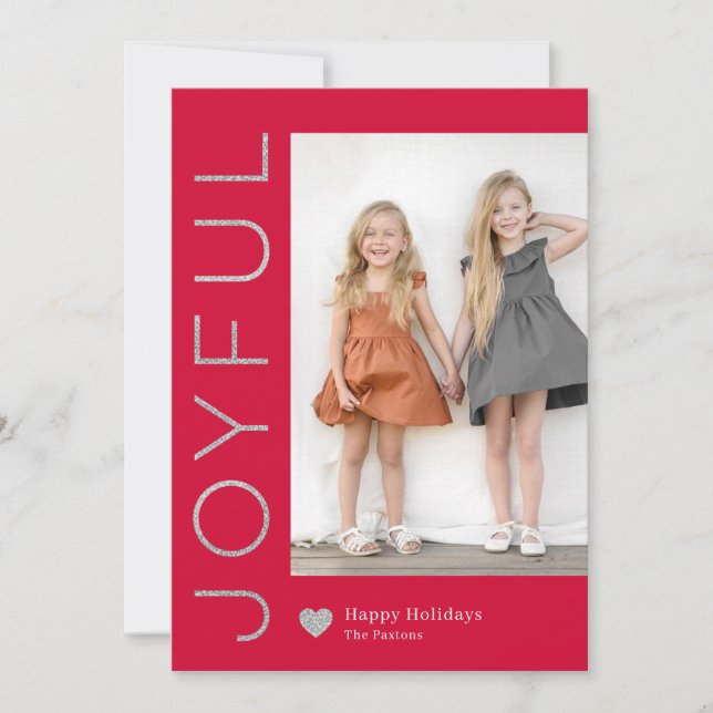 Joyful Heart EDITABLE COLOR Holiday Photo Card (Front)