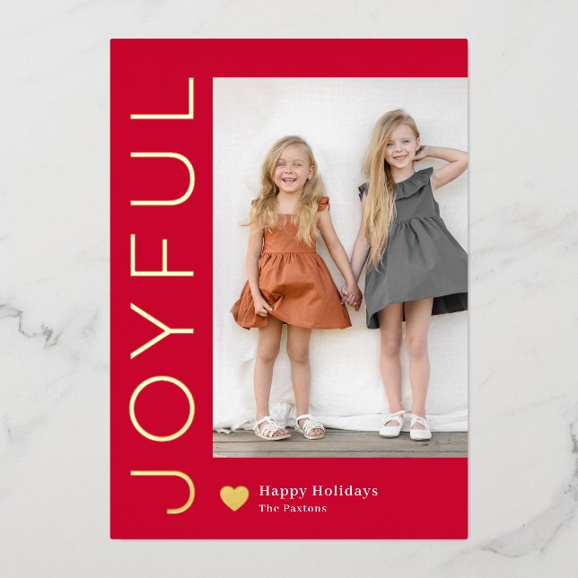 Joyful Heart Foil Holiday Card Editable Color (Front)