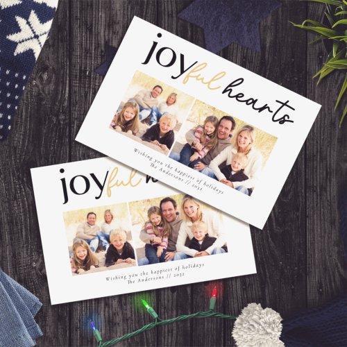 Joyful Hearts Gold Photos Holiday Card