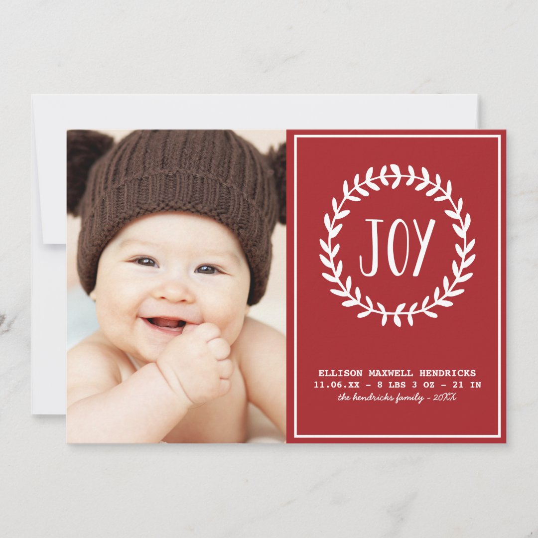 Joyful Hearts Holiday Birth Announcement Zazzle