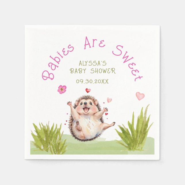 Joyful Hedgehog Garden Party Sweet Baby Shower Napkins (Front)