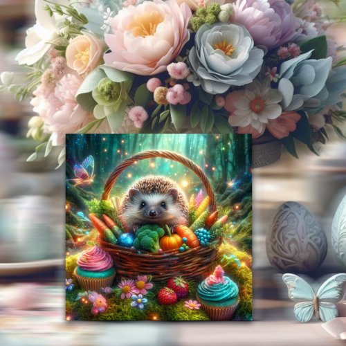 Joyful Hedgehog Woodland Easter Basket Holiday Card