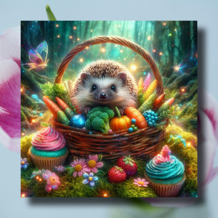 Joyful Hedgehog Woodland Easter Basket Holiday Card