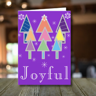 Joyful Holiday Chic Script Fun Purple Christmas Card