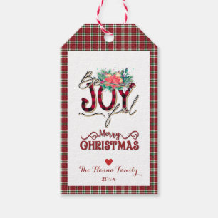 Joyful Holiday Floral and Plaid Christmas Gift Tag