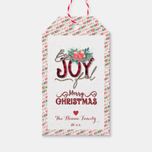 Joyful Holiday Floral and Plaid Christmas Gift Tag
