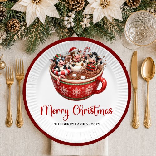 Joyful Holiday funny cow cartoon christmas paper p Plates