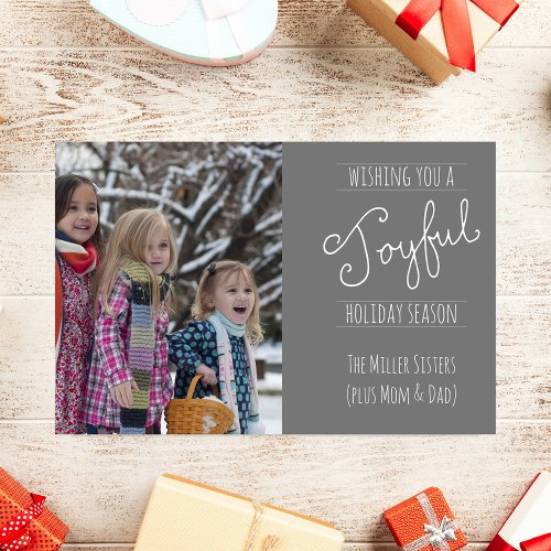 Joyful Holiday Modern Family Photo Folded Card