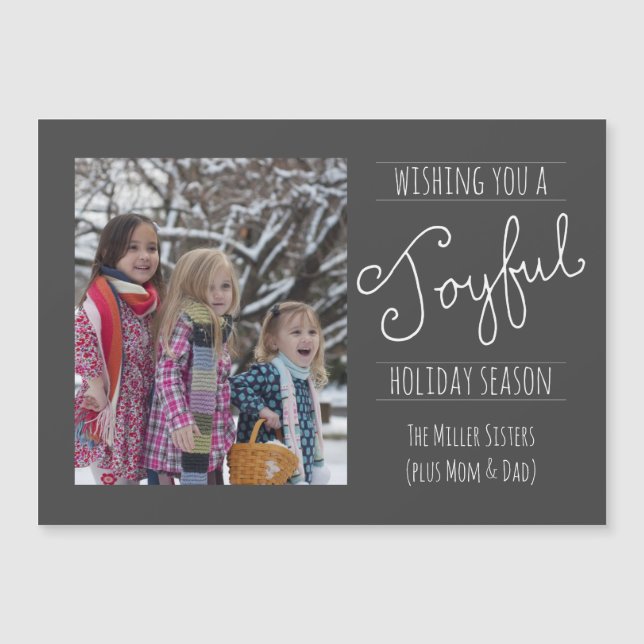 Joyful Holiday Modern Family Photo Magnetic Card (Front)