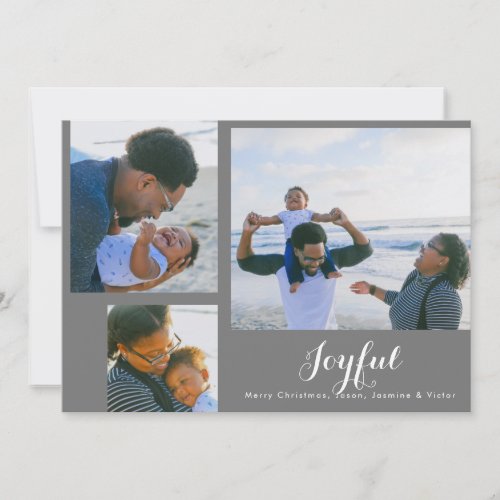 Joyful Holiday Photo Card in Grey