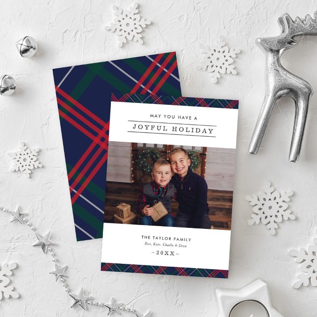 Joyful Holiday Plaid Photo Greeting (Creator Uploaded)