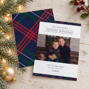 Joyful Holiday Plaid Photo Greeting Card