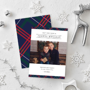 Joyful Holiday Plaid Photo Greeting Card