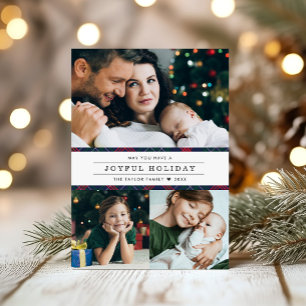 Joyful Holiday Tartan Plaid Photo Collage Card
