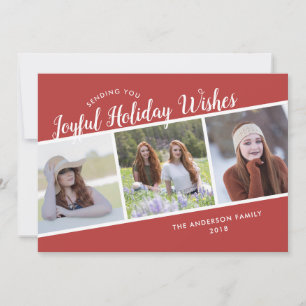 Joyful Holiday Wishes 3 Photo Christmas Card