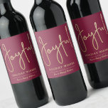 JOYFUL Holiday Wishes Gold Faux Foil Cranberry Wine Label<br><div class="desc">Joyful in a faux gold foil script and your names in chic lettering,  these cranberry red wine bottle labels are stylish for any Christmas holiday occasion or to label bottles of wine for gift giving.</div>