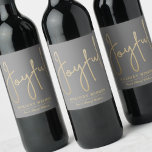 JOYFUL Holiday Wishes Gold Faux Foil Gray Wine Label<br><div class="desc">Joyful in a faux gold foil script and your names in chic lettering,  these gray wine bottle labels are stylish for any Christmas holiday occasion or to label bottles of wine for gift giving.</div>
