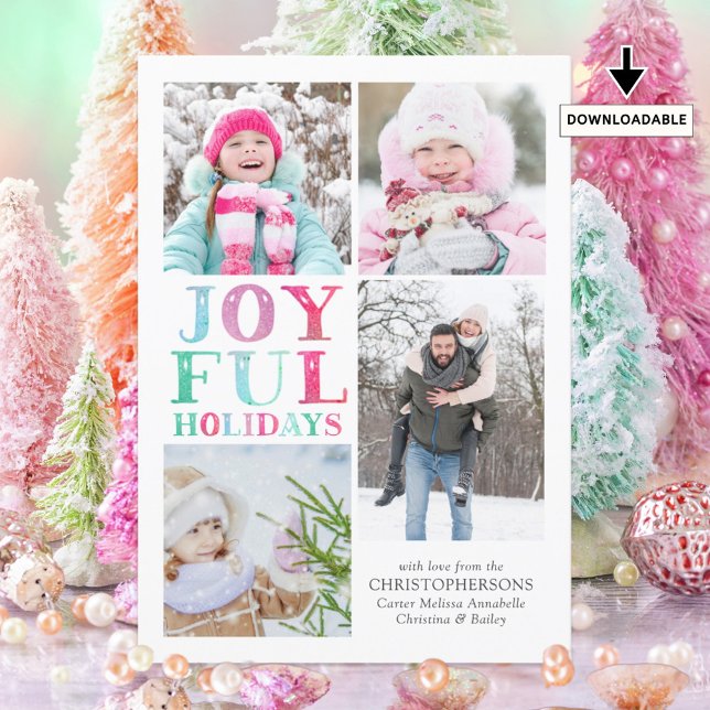 JOYFUL HOLIDAYS 4 Photos Colorful Pastel Holiday Card (Creator Uploaded)