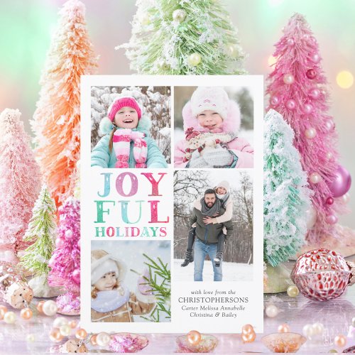 JOYFUL HOLIDAYS 4 Photos Colorful Pastel Holiday Card