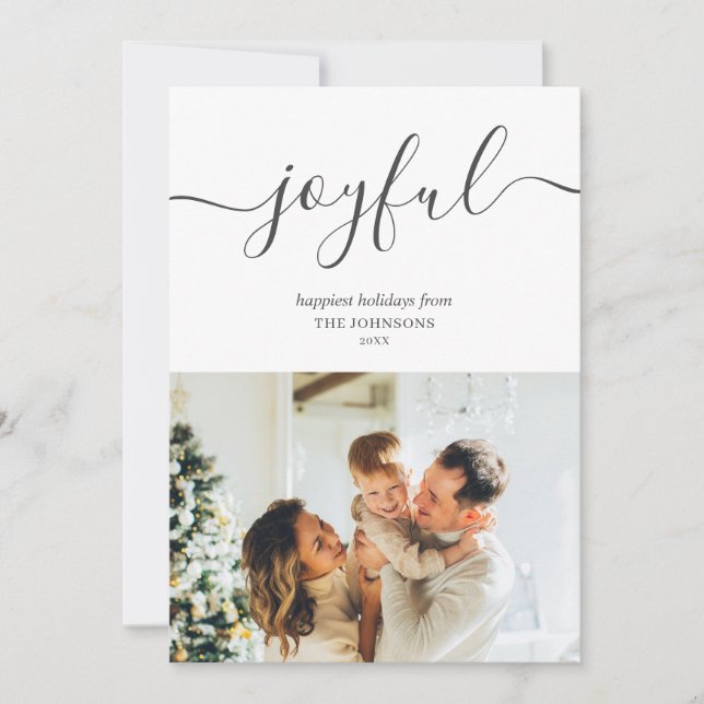 Joyful Holidays Handwriting Simple Photo Holiday Card (Front)