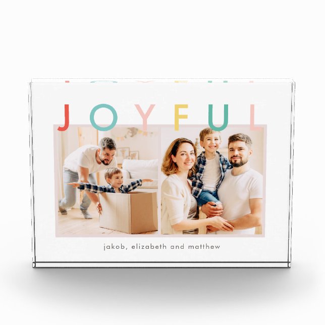 Joyful Holidays Modern Simple Colorful Fun Holiday Photo Block (Front)