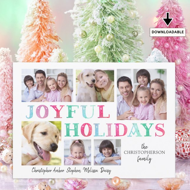 JOYFUL HOLIDAYS Pastel 6 Photo Collage Holiday Card (Creator Uploaded)