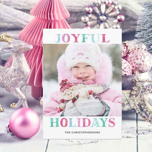 JOYFUL HOLIDAYS Pastel Watercolor Photo Holiday Card