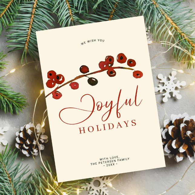 Joyful holidays red berries Christmas non-photo Holiday Card (Creator Uploaded)