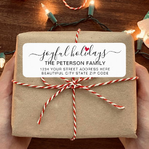 Joyful Holidays Script Holiday Return Address  Label