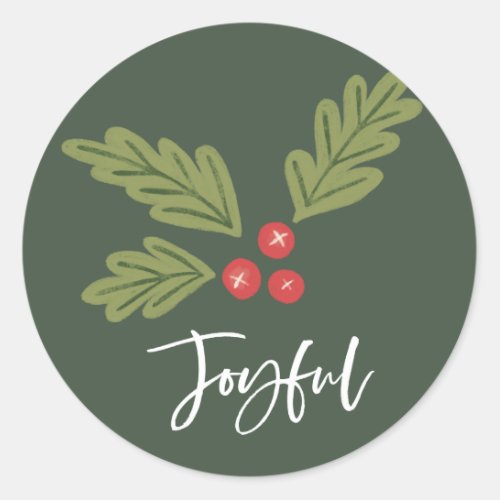 Joyful Holly Berry Modern Bold Holiday Classic Round Sticker