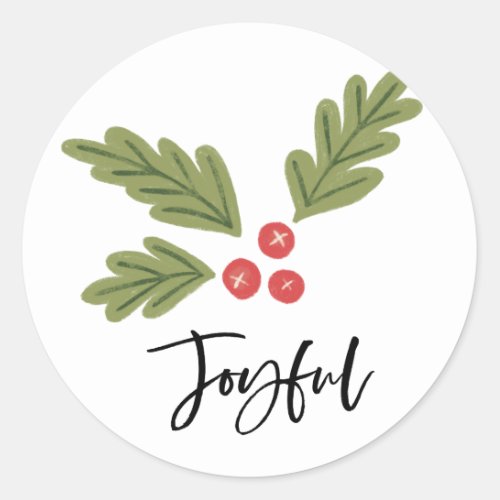 Joyful Holly Berry Modern Bold Holiday White Photo Classic Round Sticker