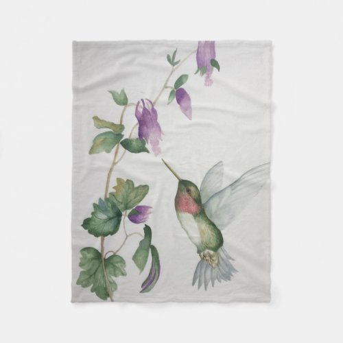 Joyful Hummingbird Garden Elegant Watercolor Fleece Blanket