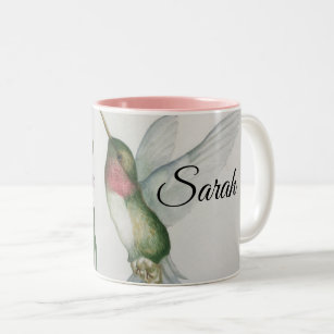 Joyful Hummingbird Watercolor Elegant Name Two-Tone Coffee Mug