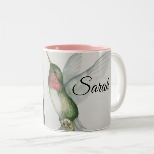 Joyful Hummingbird Watercolor Elegant Name Two_Tone Coffee Mug