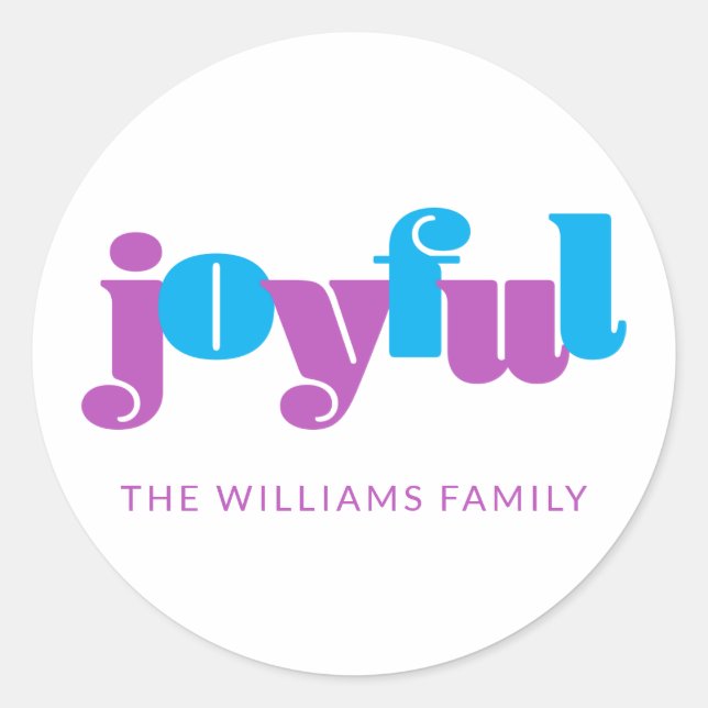 Joyful In Pink & Blue Classic Round Sticker (Front)
