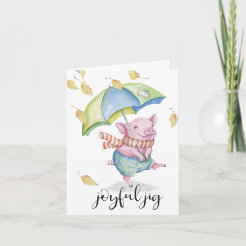 Joyful Jig Pig with Umbrella Card