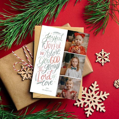 Joyful Joyful Christian Christmas Three Photo Card