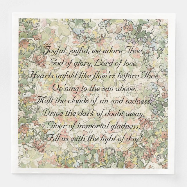 Joyful Joyful Hymn Mucha Art Nouveau Flowers Paper Dinner Napkins (Front)